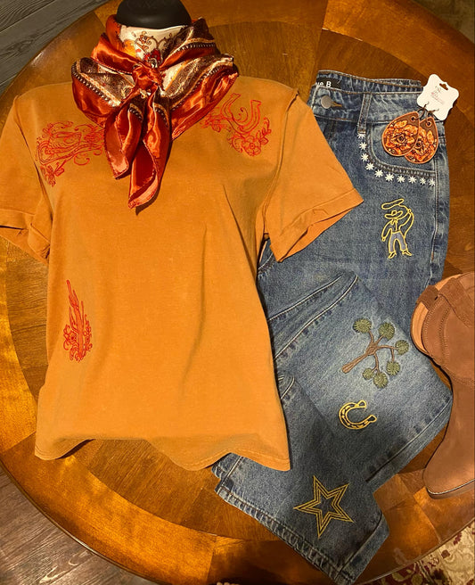 Embroidered Straight Leg Jeans