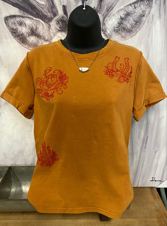 Embroidered Apricot Tee