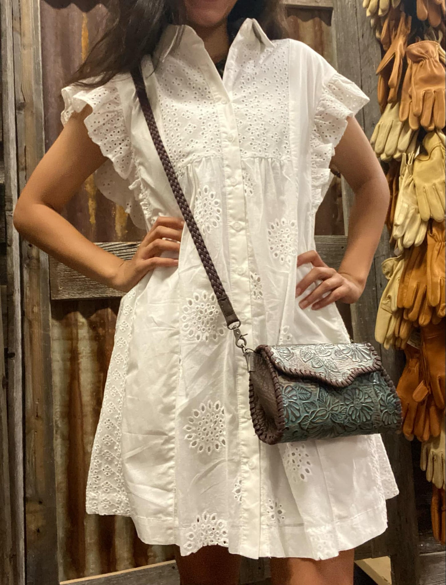 White Cotton Eyelet & Poplin Dress