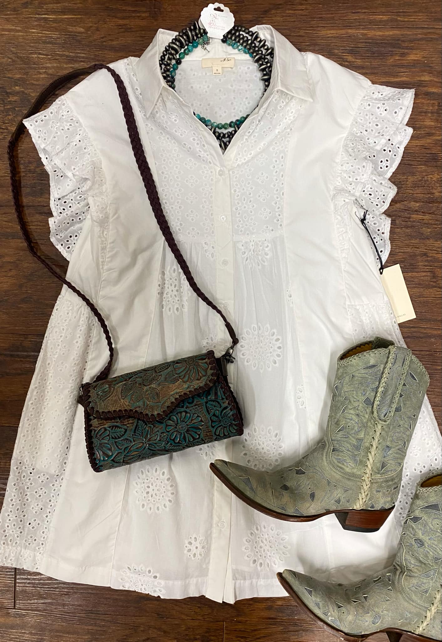 White Cotton Eyelet & Poplin Dress