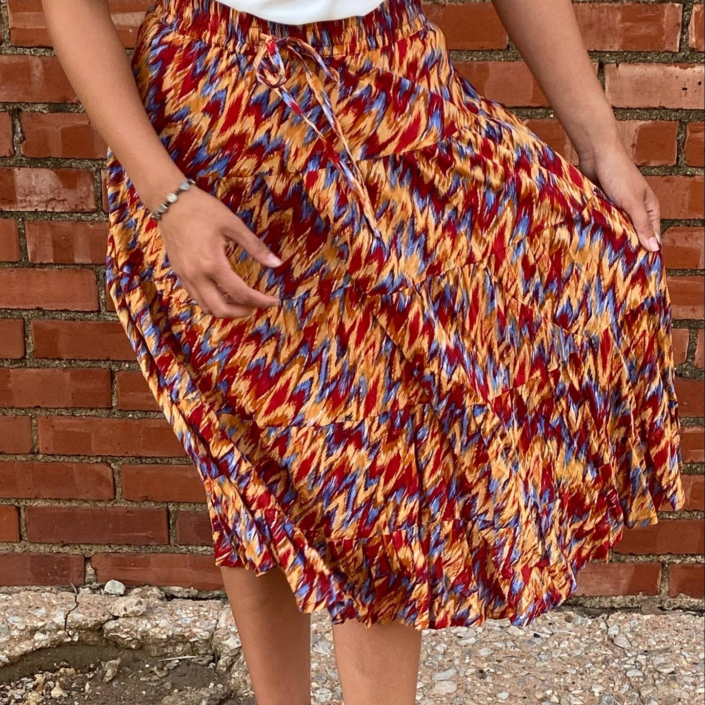 Red Multi Mid-Length Skirt