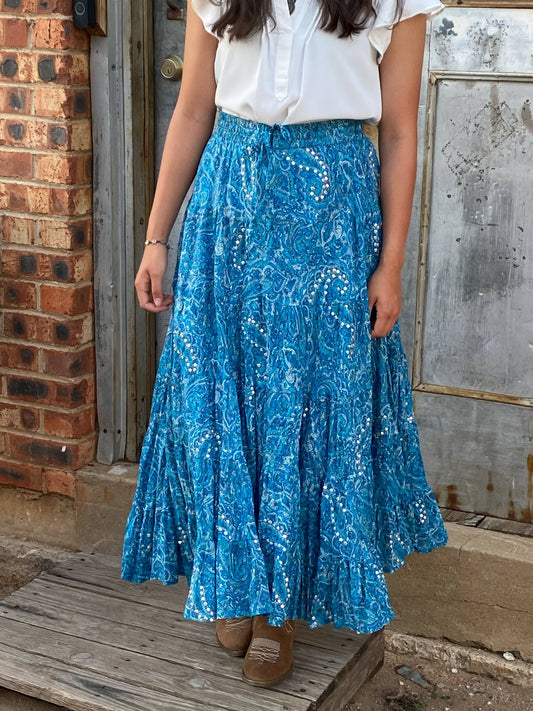 Turquoise & White Semi-Maxi Skirt