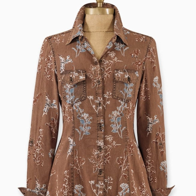 Sandwash Floral Tie-Back Tunic – Brown