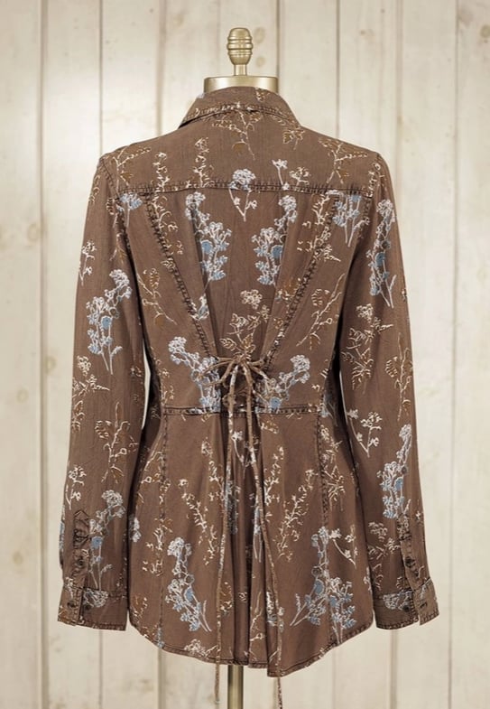 Sandwash Floral Tie-Back Tunic – Brown