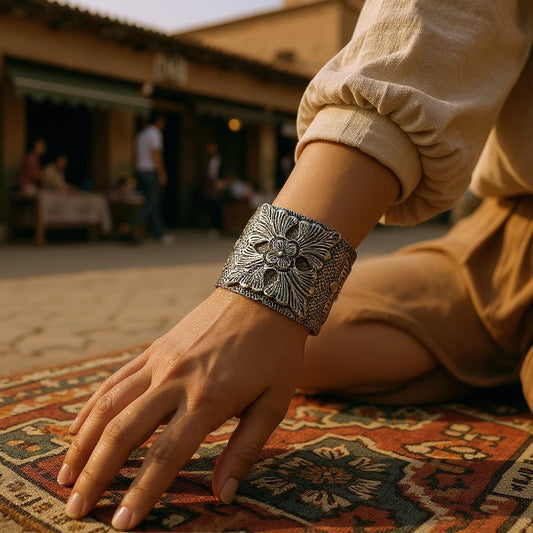 Wide Stamped Silver Cuff