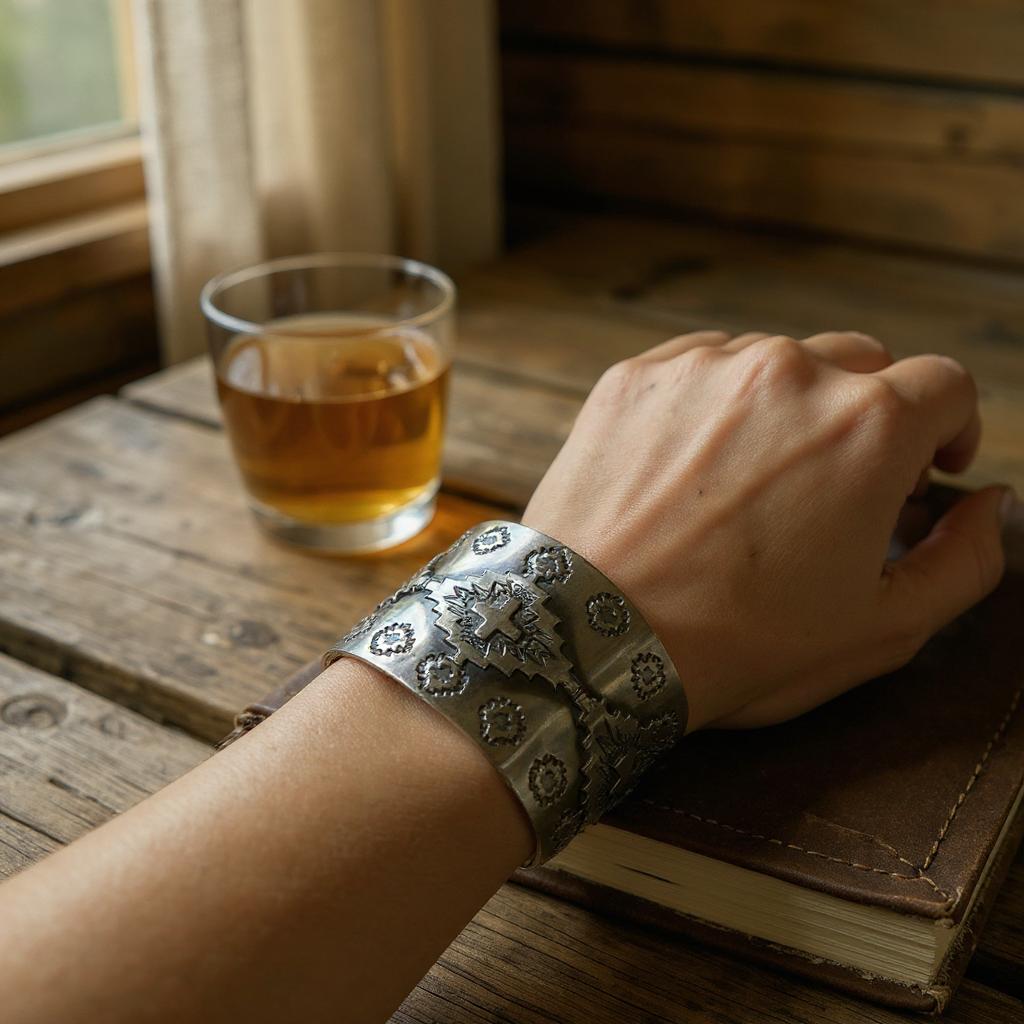 Silver Aztec Design Cuff