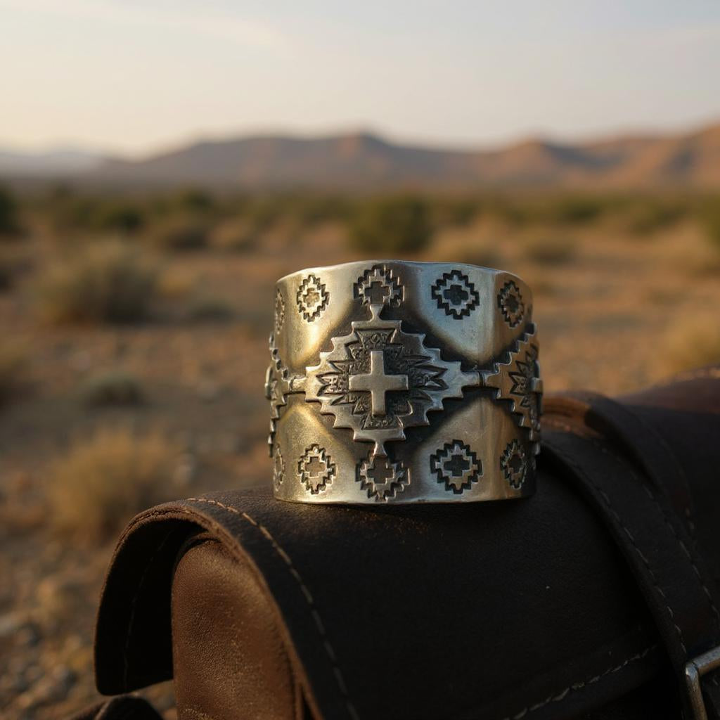 Silver Aztec Design Cuff