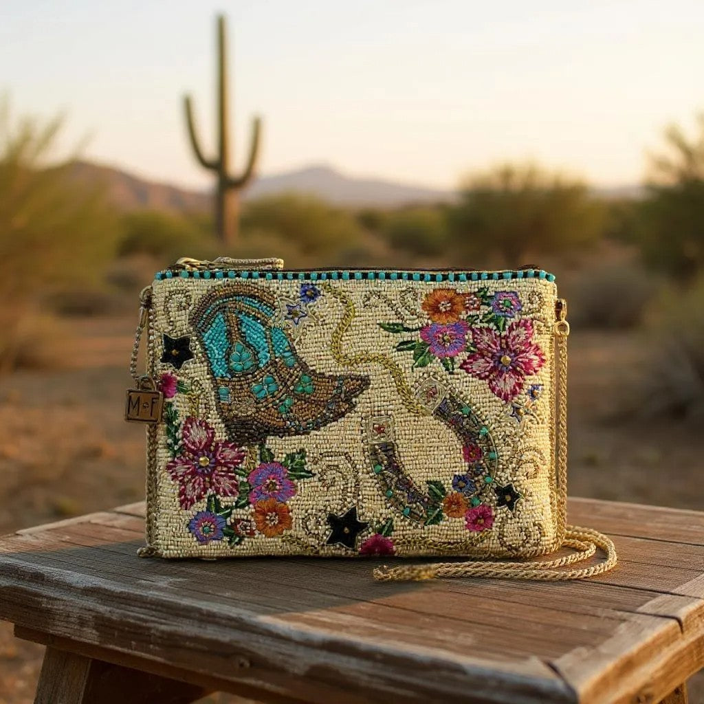 Western Charm Beaded Crossbody Clutch