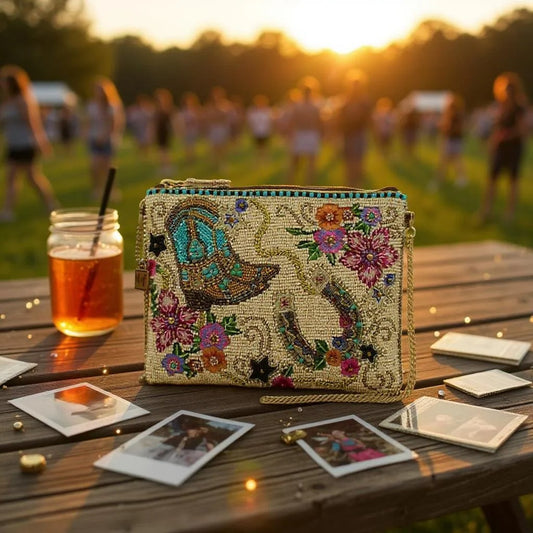 Western Charm Beaded Crossbody Clutch