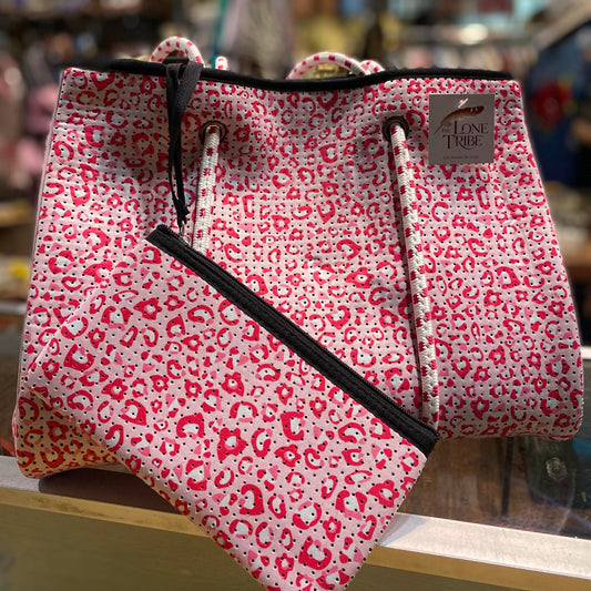 Pink Leopard Tote with Pouch