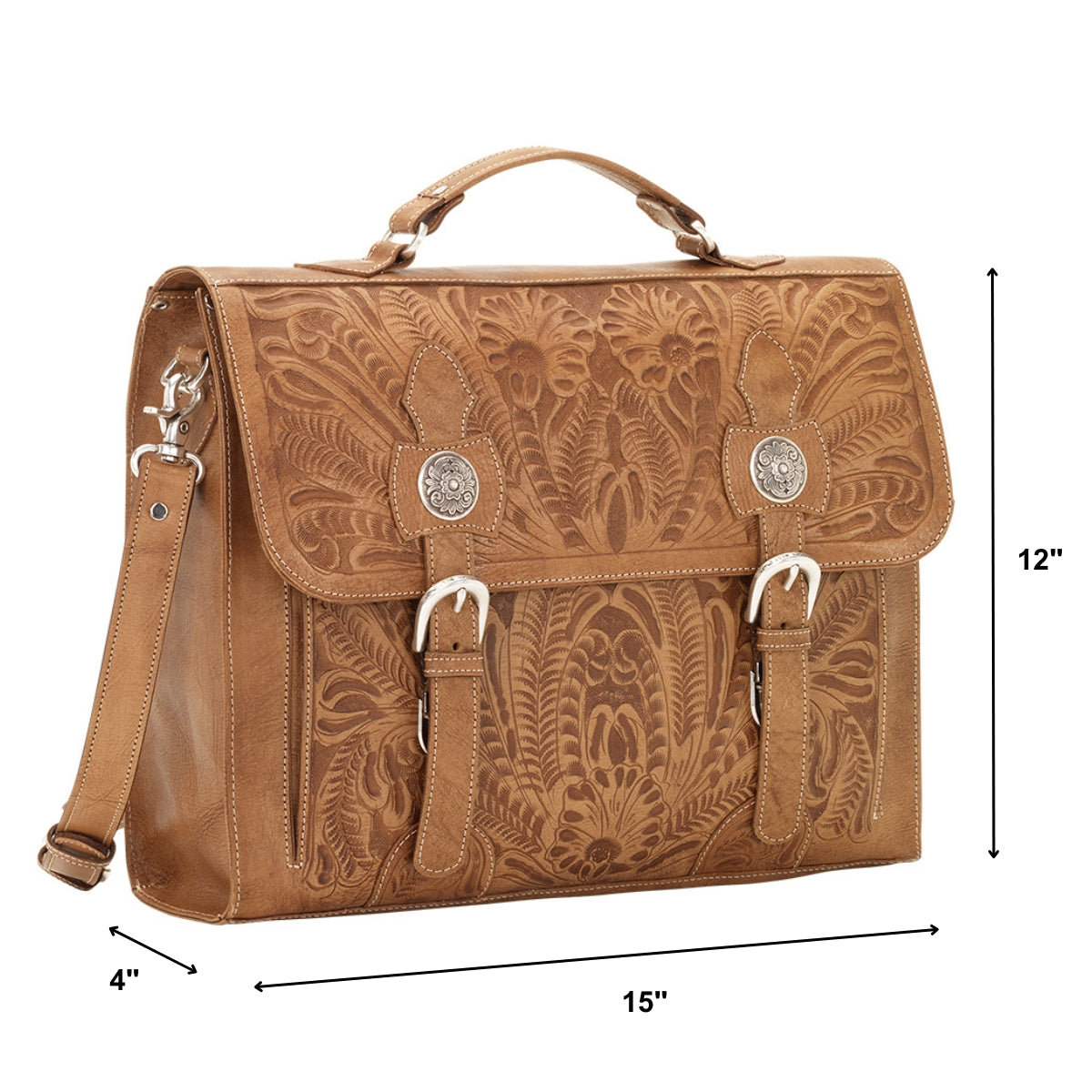 Laptop Briefcase / Hand Tooled Genuine Leather