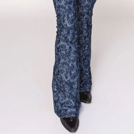 Lovlei Blue Tooled Stretch Flare Leggings