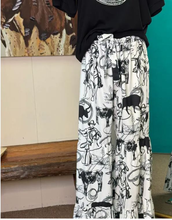 Western Sketch Ruffle Pants