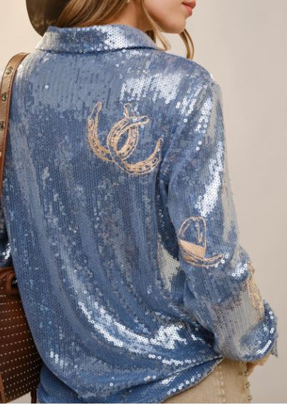 Embroidered Seguin Button Down