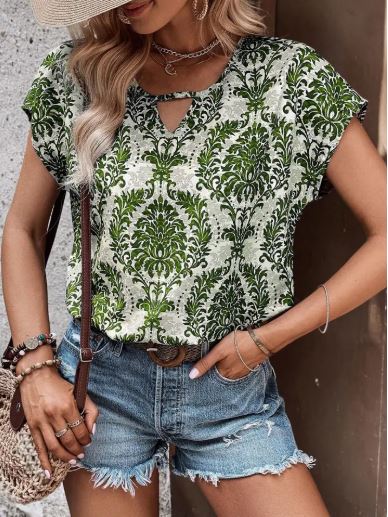 Verdant Vibe Keyhole Blouse