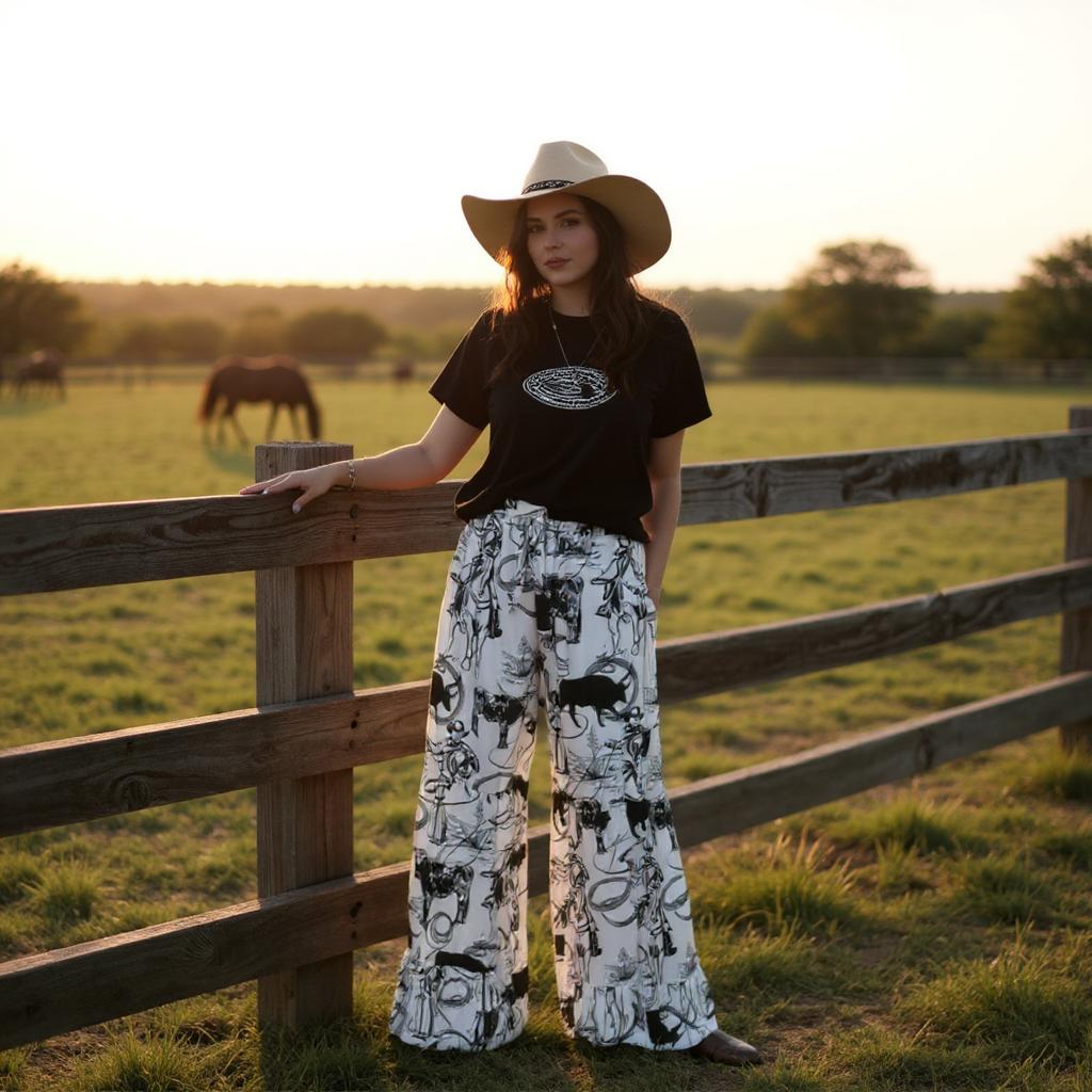 Western Sketch Ruffle Pants