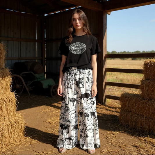 Western Sketch Ruffle Pants