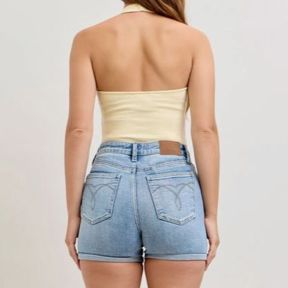 High Waist Slim Shorts – Medium Wash