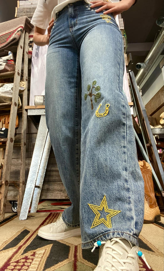 Embroidered Straight Leg Jeans