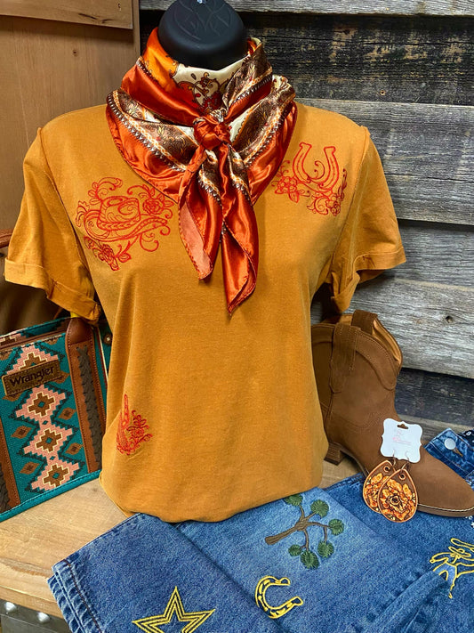 Embroidered Apricot Tee