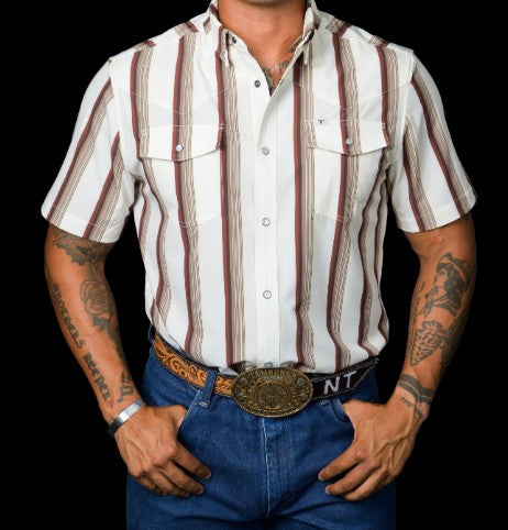 Ferrell Tristan Brn Striped Short Sleeve