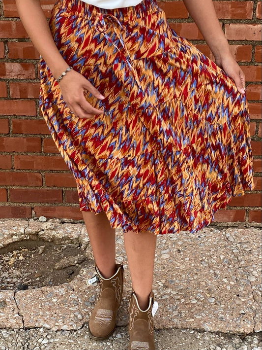 Red Multi Mid-Length Skirt