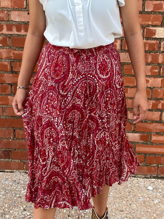 Red & Beige Mid-Length Skirt