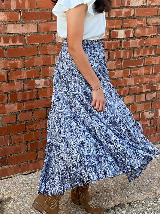 Blue, Black & White Semi-Maxi Skirt