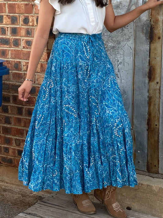 Turquoise & White Semi-Maxi Skirt