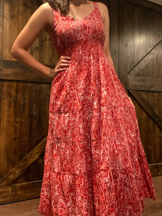 Red & White Paisley Sundress