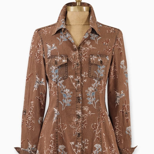 Sandwash Floral Tie-Back Tunic – Brown
