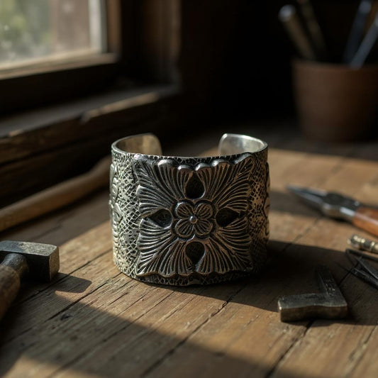 Wide Stamped Silver Cuff