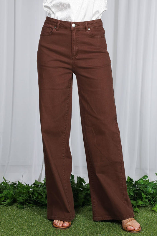 Straight Leg Cotton Pants, Chocolate