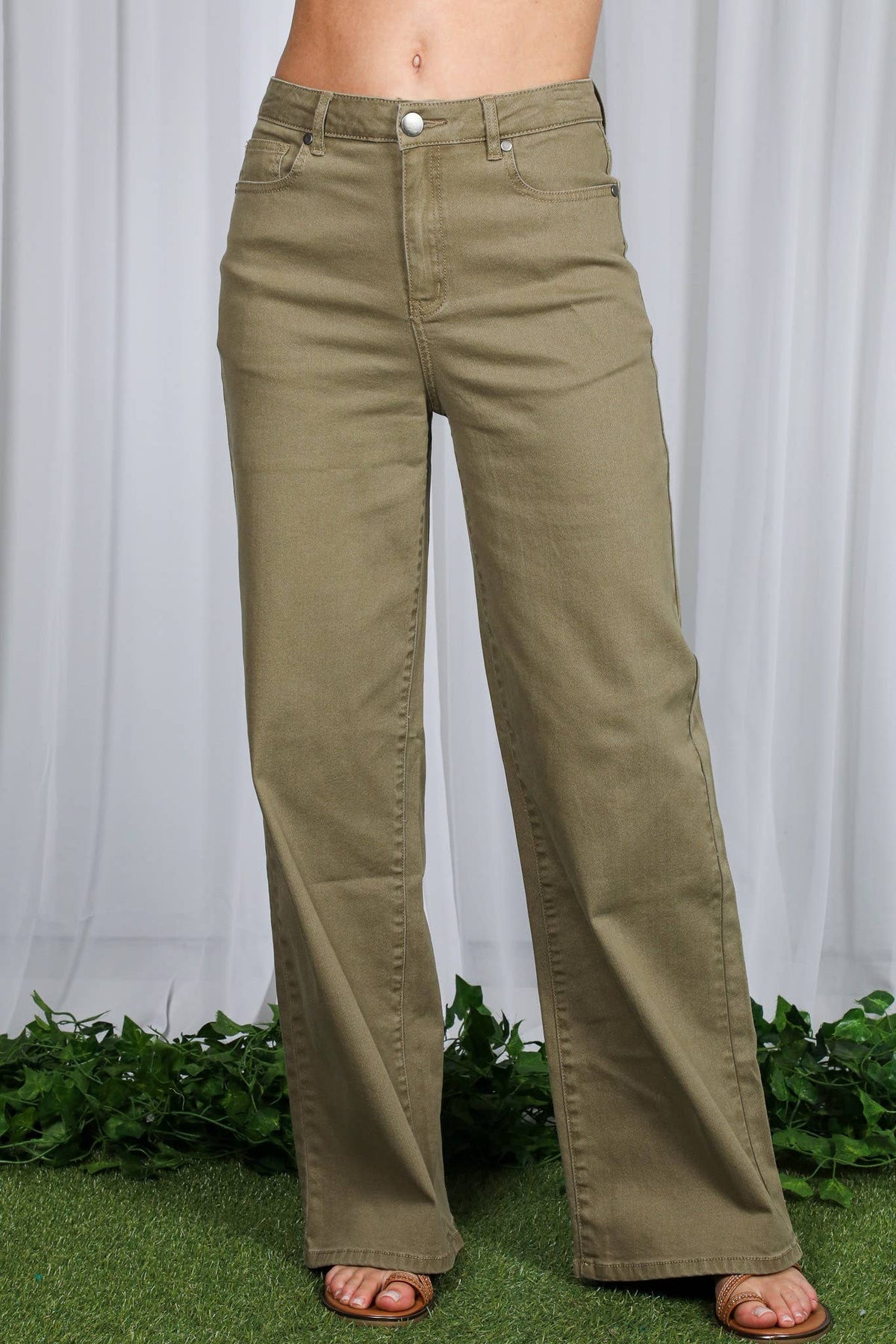 Straight Leg Cotton Pants, Oatmeal
