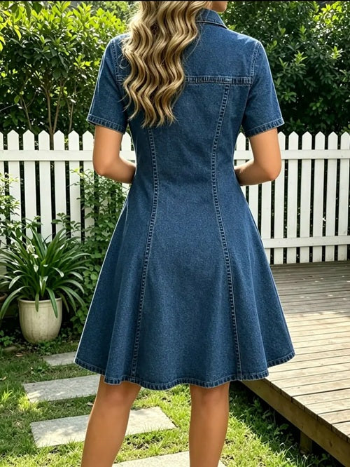 Denim Button-Front Fit & Flare Dress