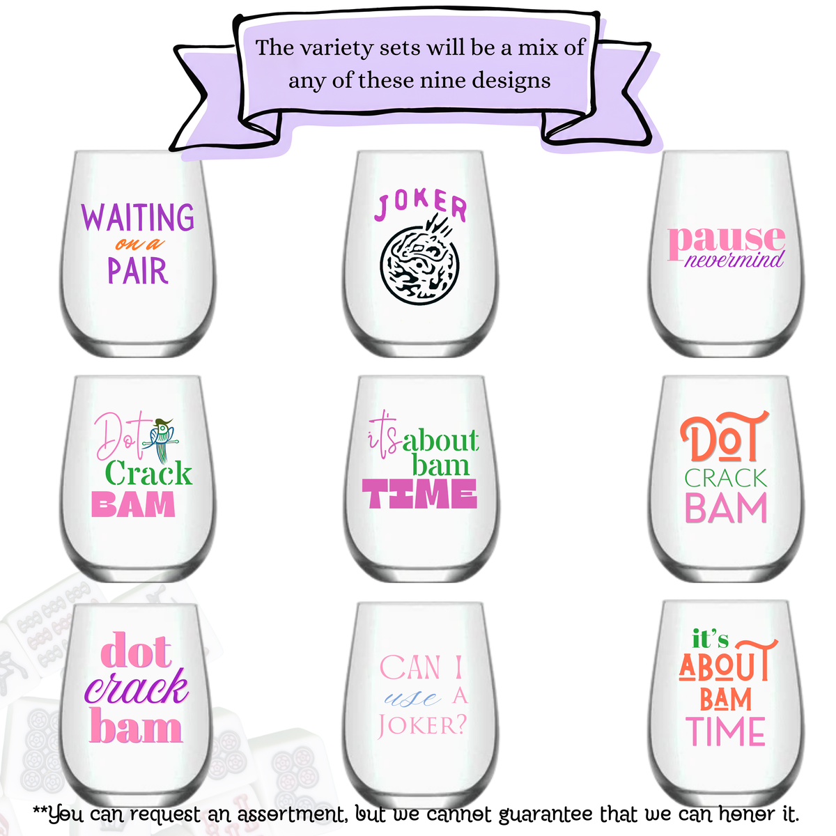Mahjong Stemless Set Plastic Wine Glasses