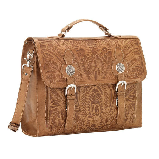 Laptop Briefcase / Hand Tooled Genuine Leather