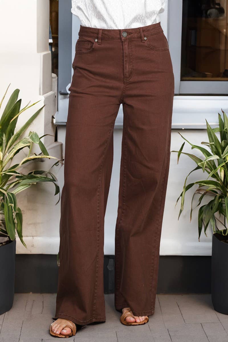 Straight Leg Cotton Pants, Chocolate