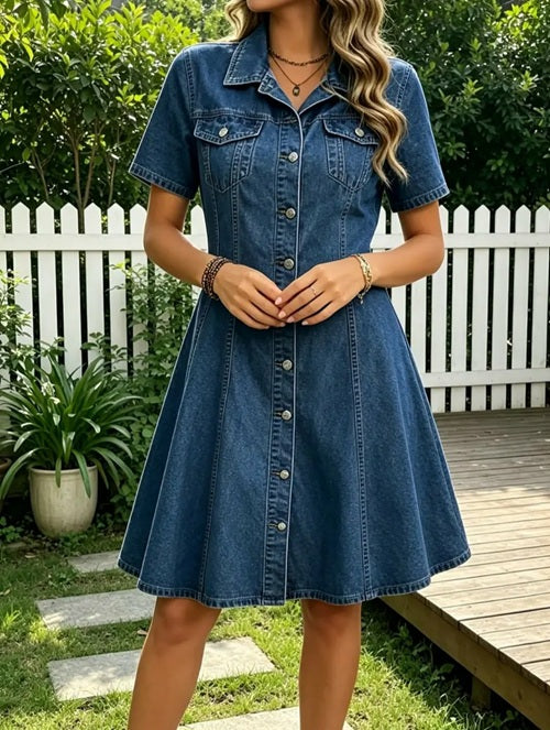 Denim Button-Front Fit & Flare Dress