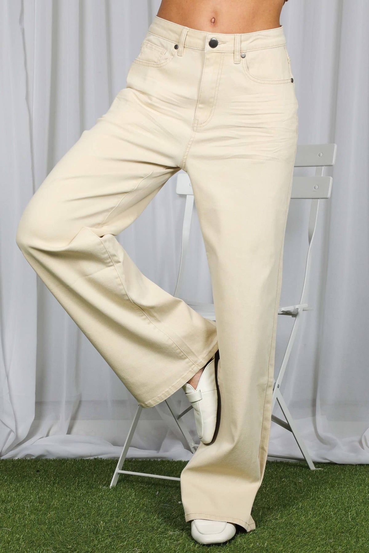 Straight Leg Cotton Pants, Oatmeal