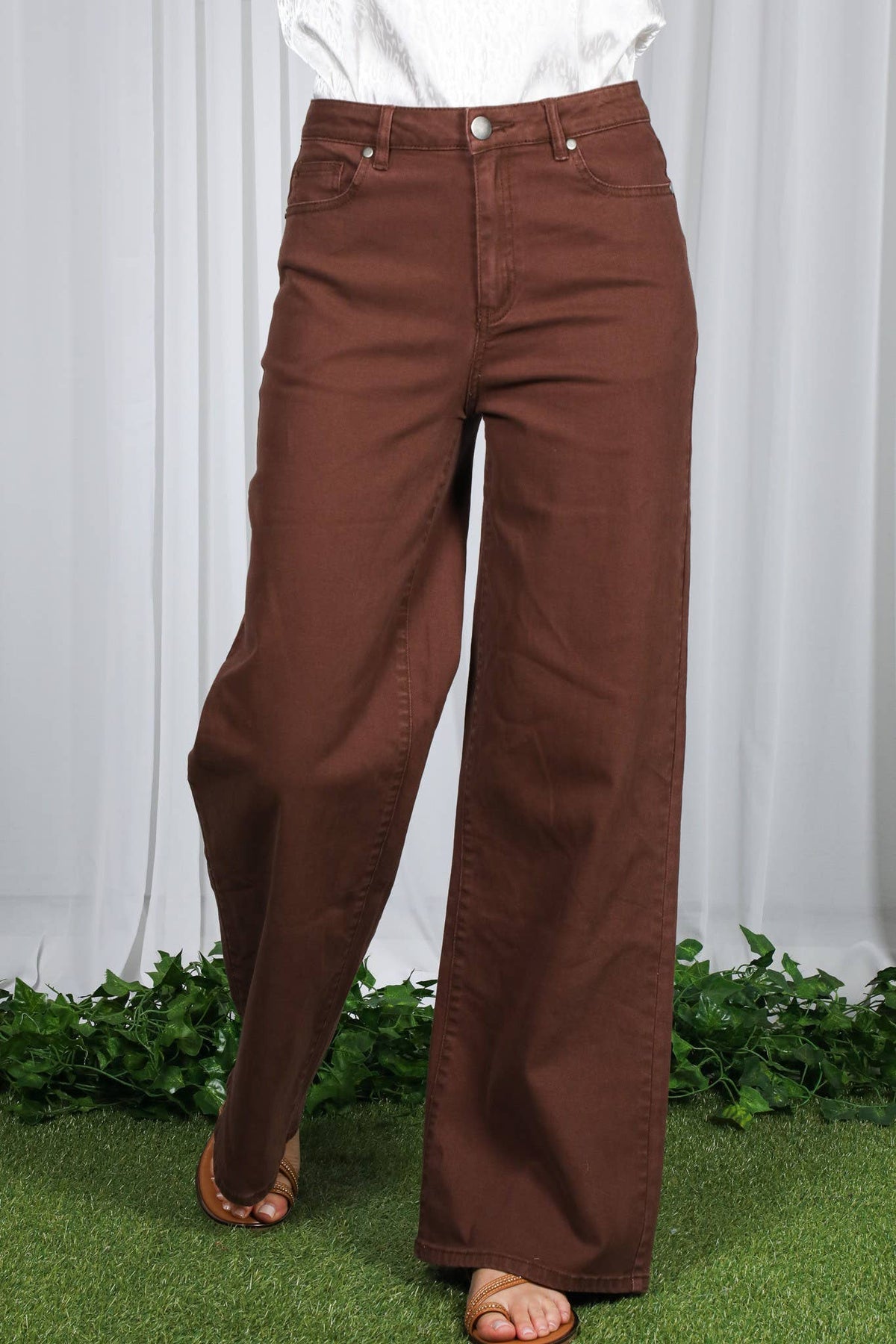 Straight Leg Cotton Pants, Chocolate