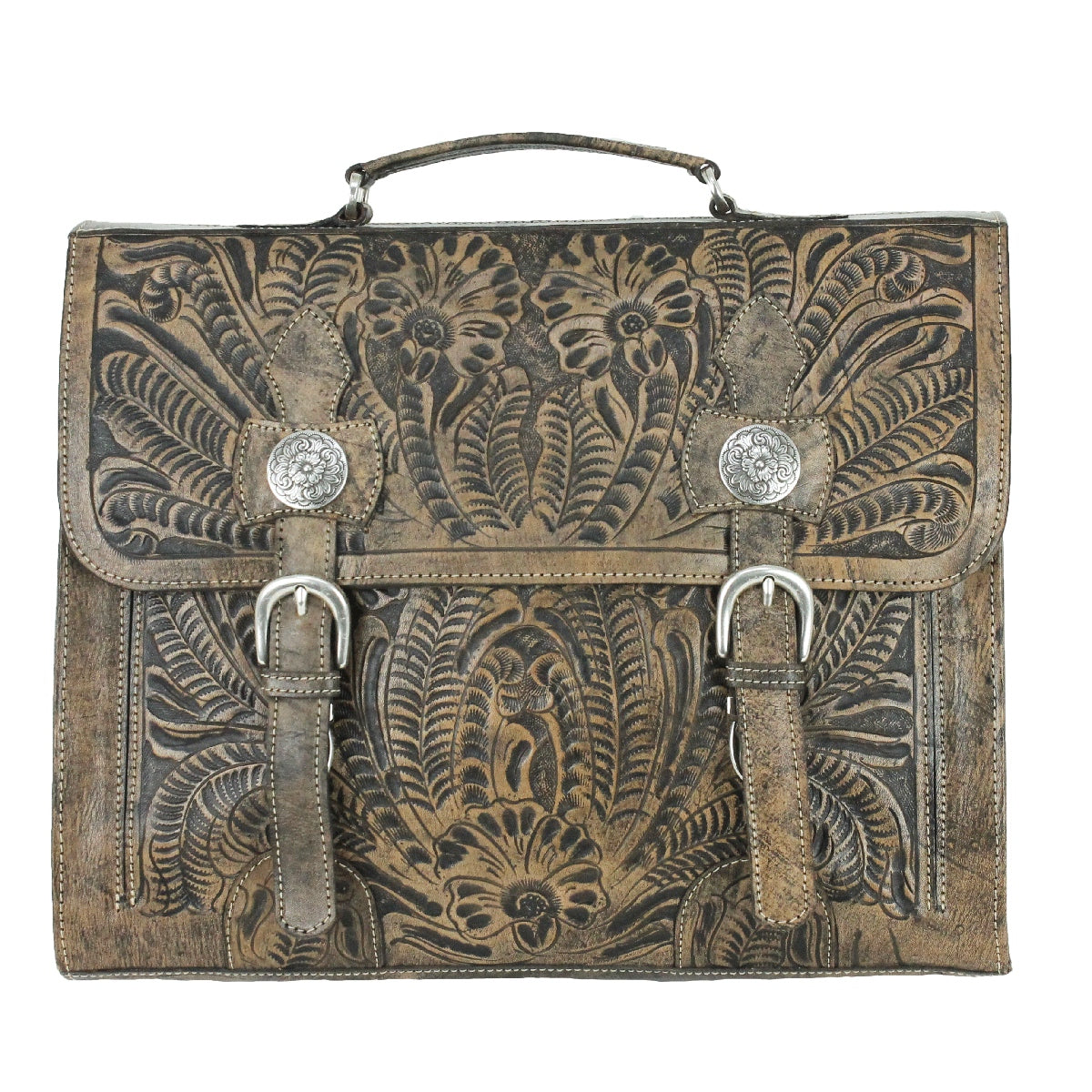Laptop Briefcase / Hand Tooled Genuine Leather