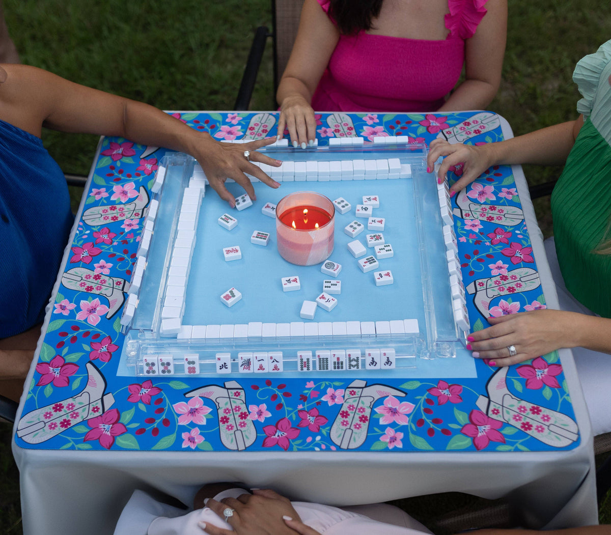 Mahjong Mat, 33" - Blue Cowboy Boot