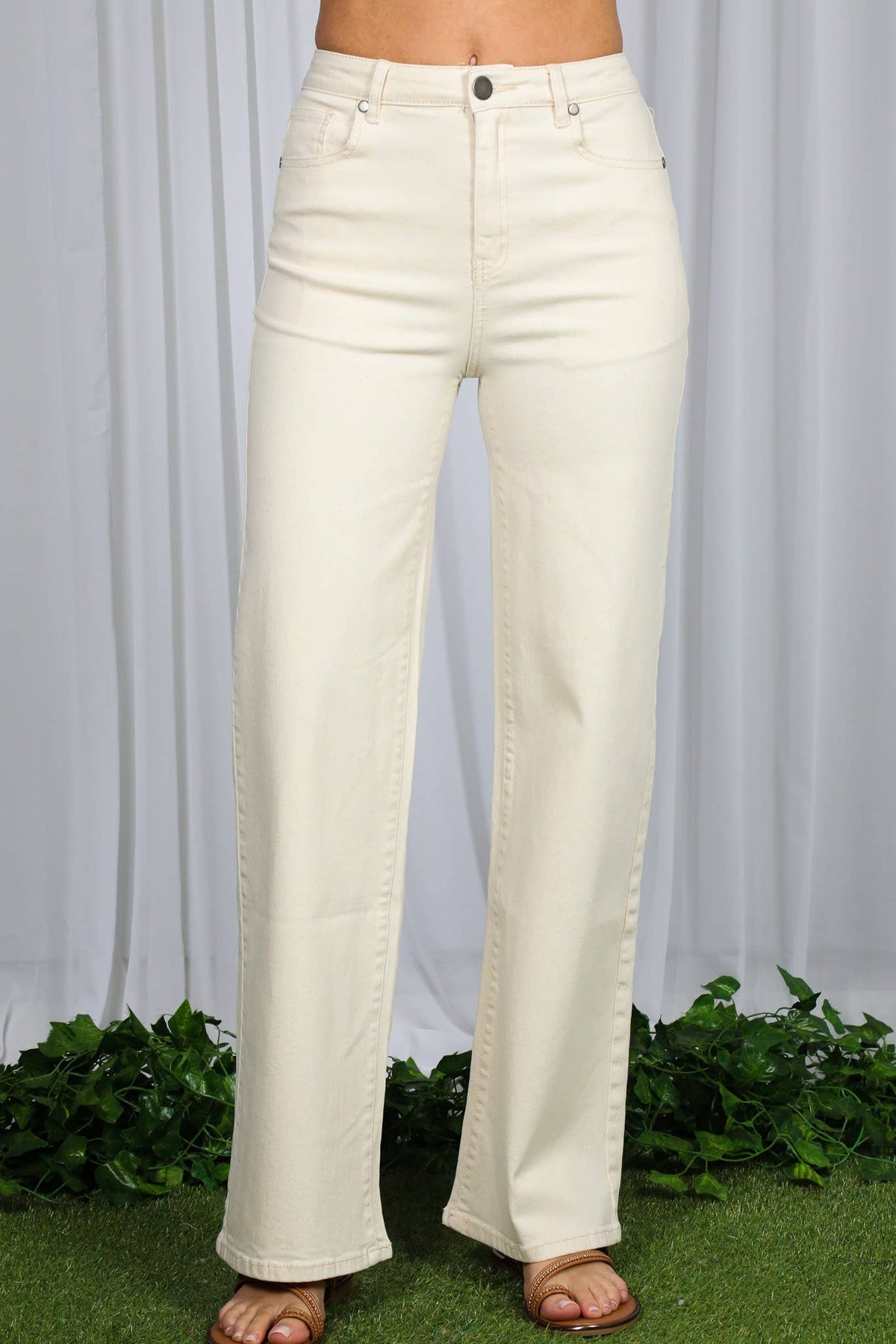 Straight Leg Cotton Pants, Oatmeal