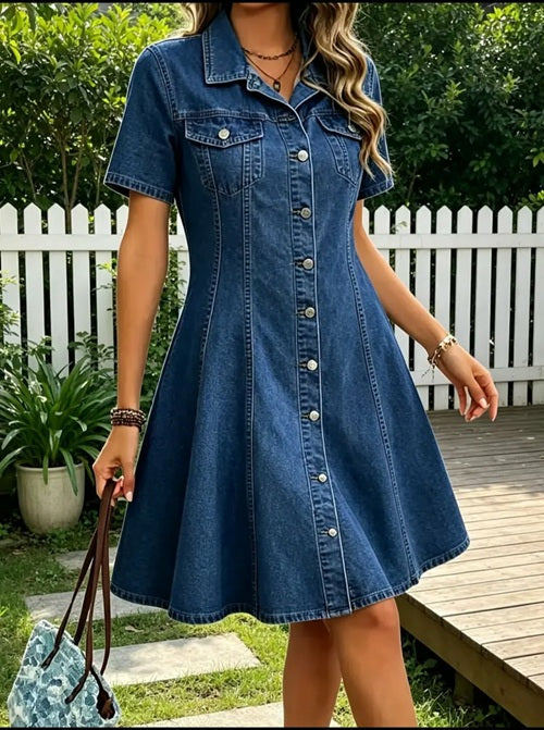 Denim Button-Front Fit & Flare Dress
