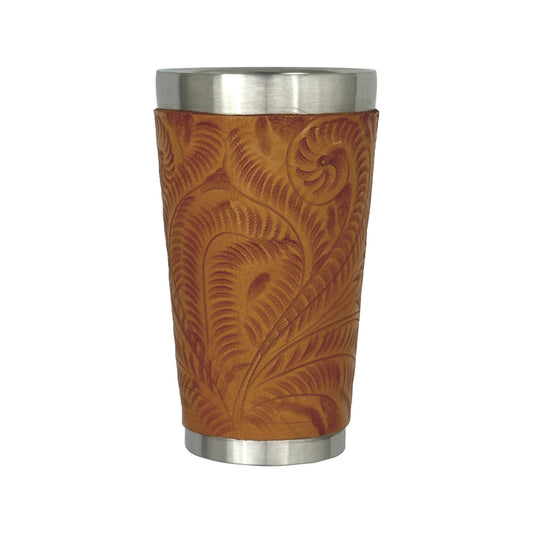 Insulated Stainless‑Steel Cup/Hand‑Tooled Leather
