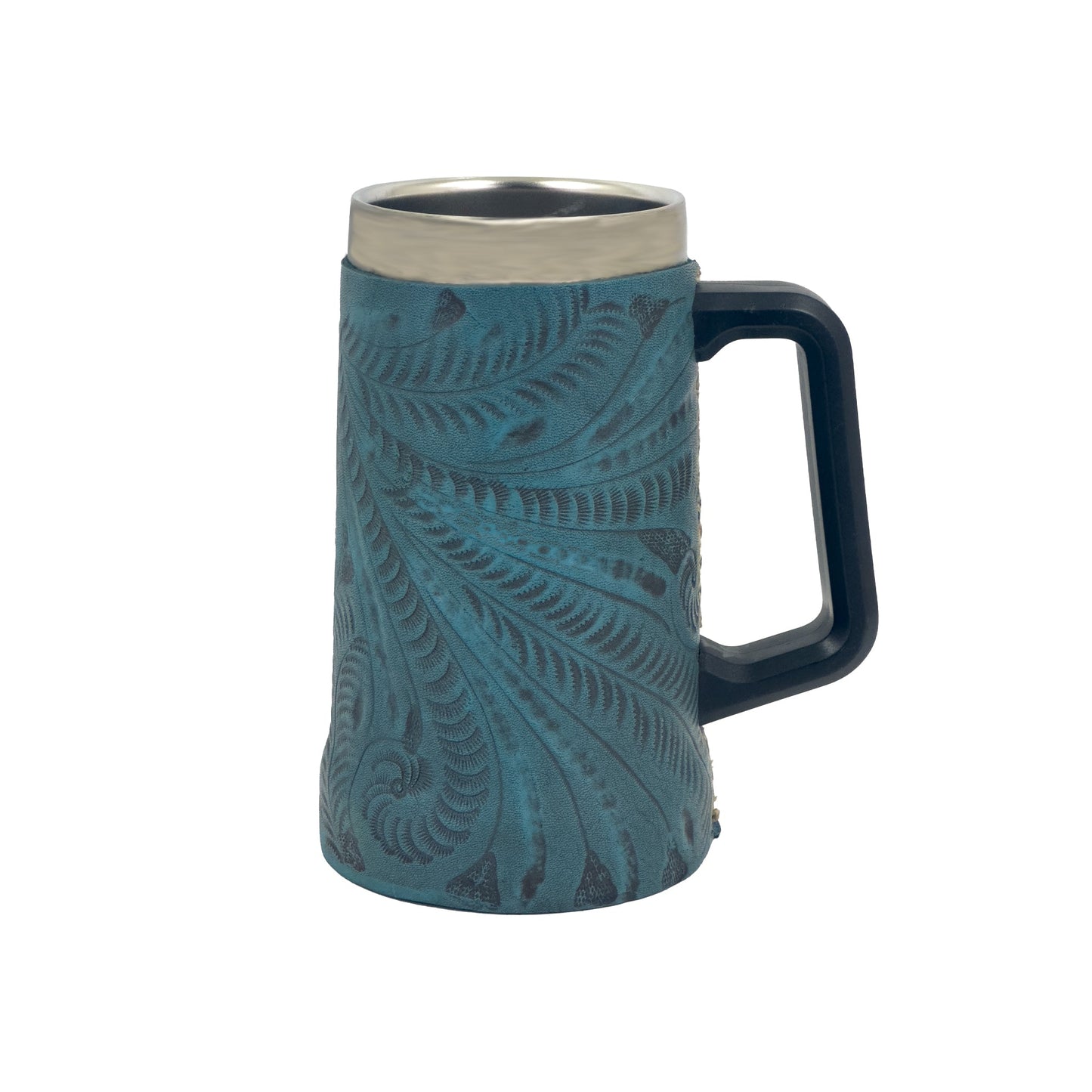 Insulated Stainless Steel Mug/Hand‑Tooled Leather