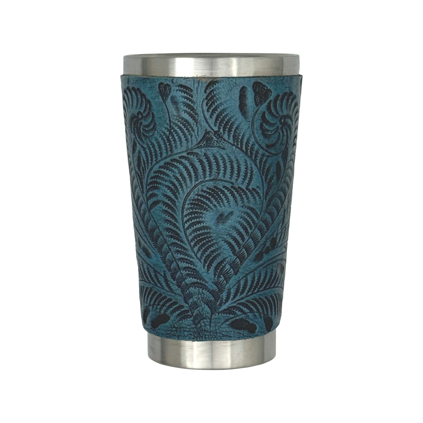 Insulated Stainless‑Steel Cup/Hand‑Tooled Leather