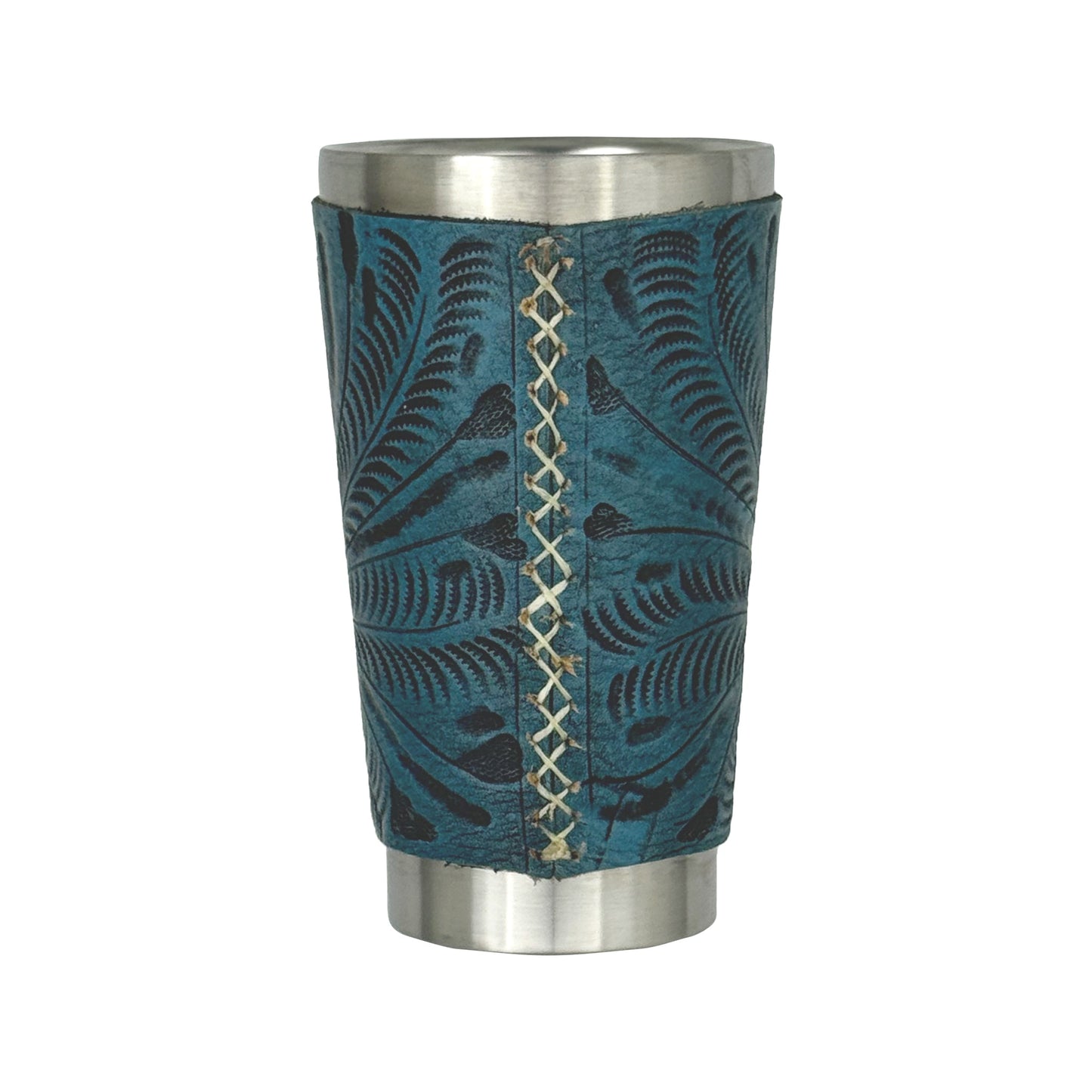 Insulated Stainless‑Steel Cup/Hand‑Tooled Leather