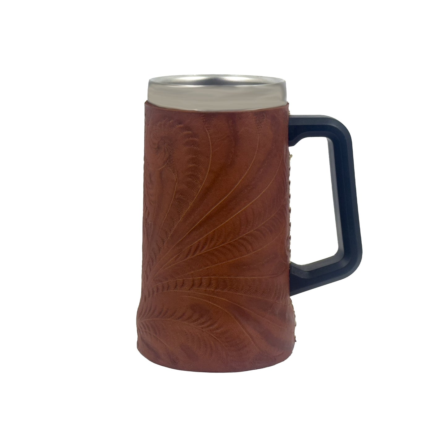 Insulated Stainless Steel Mug/Hand‑Tooled Leather